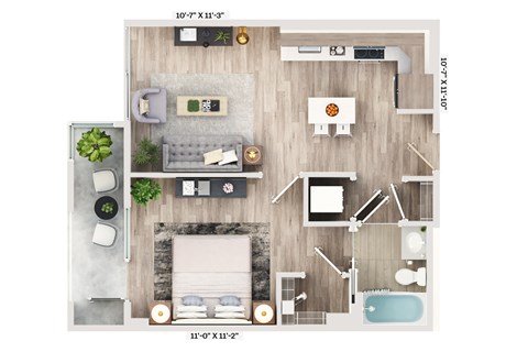 Floor plan for studio, 586 sqft